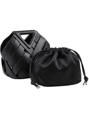 Austin Blaze Daphne Woven Top Handle Bag in Black with pouch