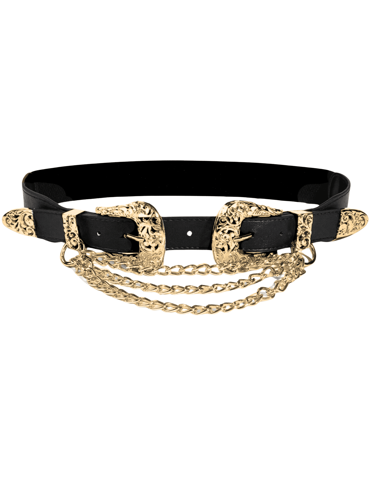 Austin Blaze Double Buckle Chain Stretch Belt in Black & Gold