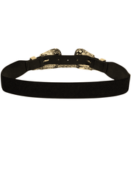 Back view of Austin Blaze Double Buckle Chain Stretch Belt in Black & Gold