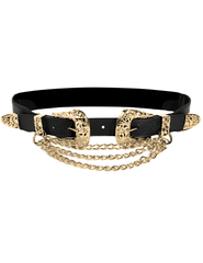 Austin Blaze Double Buckle Chain Stretch Belt in Black & Gold