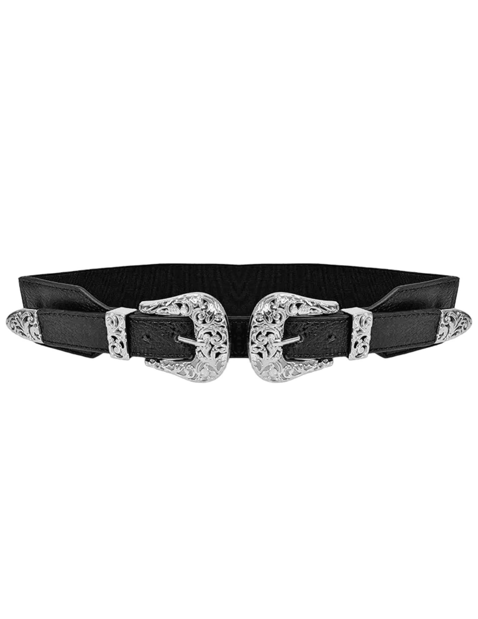 Austin Blaze Double Buckle Stretch Belt in Black SIlver