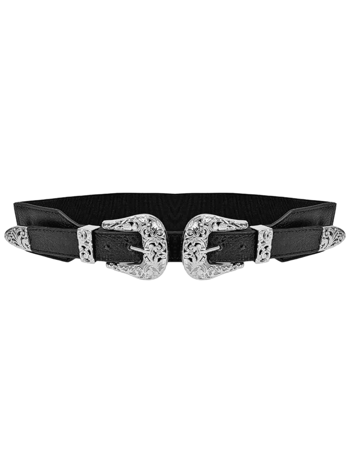 Austin Blaze Double Buckle Stretch Belt in Black SIlver