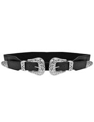 Austin Blaze Double Buckle Stretch Belt in Black SIlver