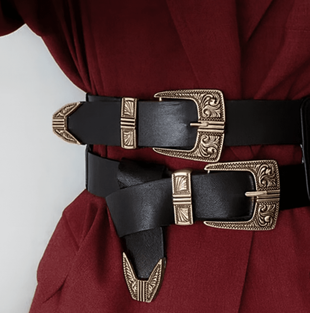 Double Buckle Belt in Black and Gold