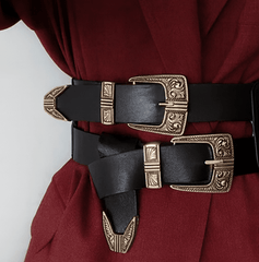 Double Buckle Belt in Black and Gold