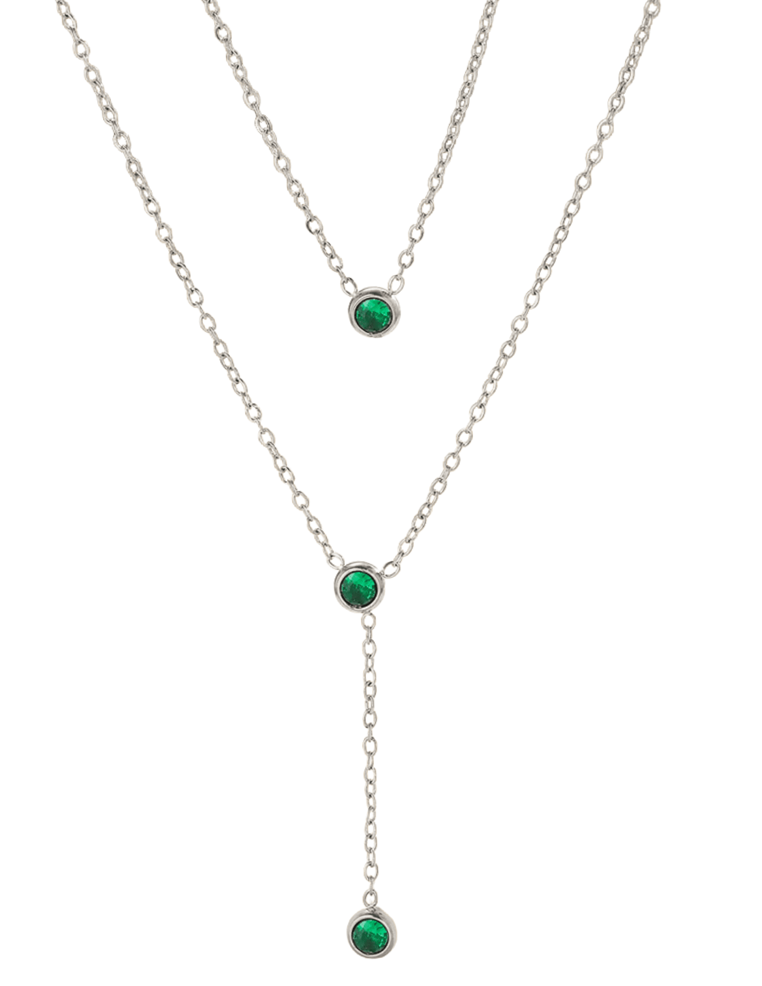 Austin Blaze Michelle Lariat Layered Necklace in Silver and Green