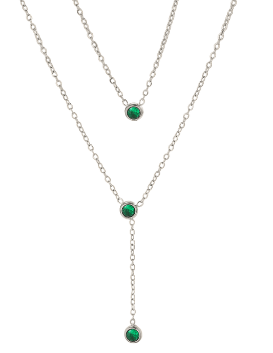 Austin Blaze Michelle Lariat Layered Necklace in Silver and Green