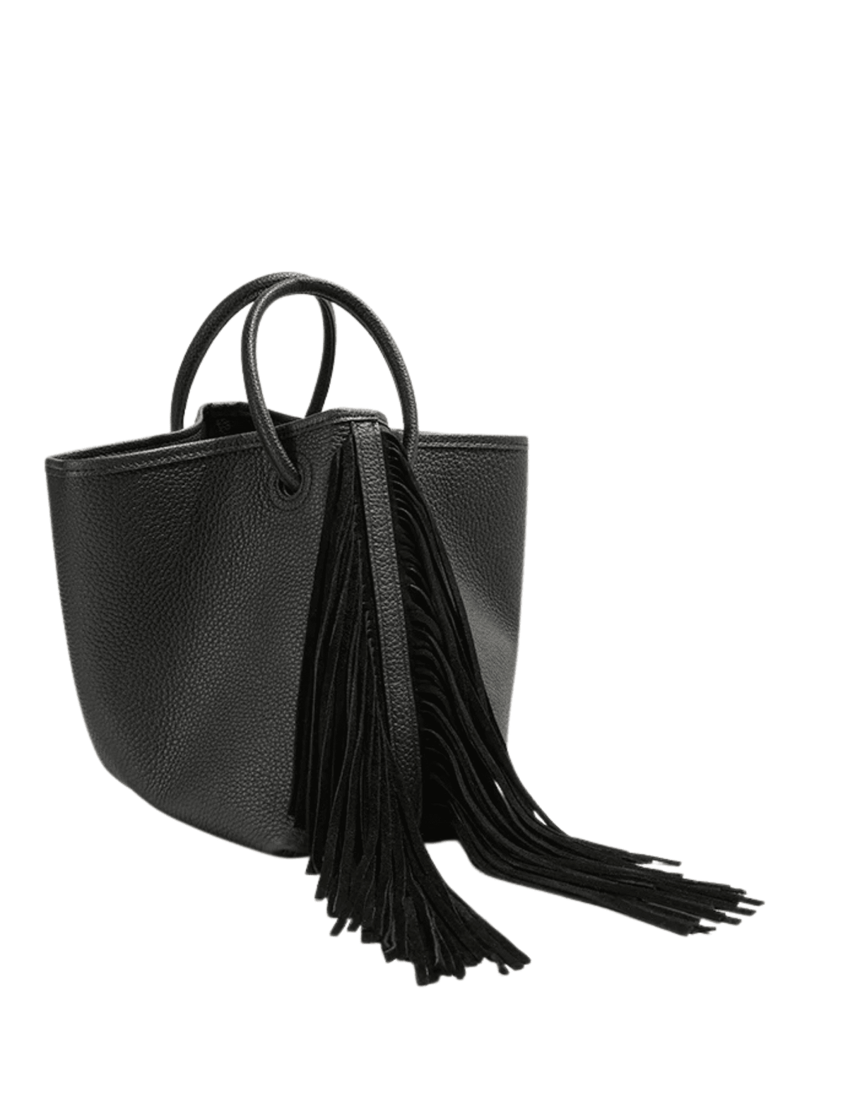Austin Blaze Montana Leather Fringe Bucket Tote in Black-side