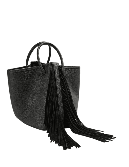 Austin Blaze Montana Leather Fringe Bucket Tote in Black-side