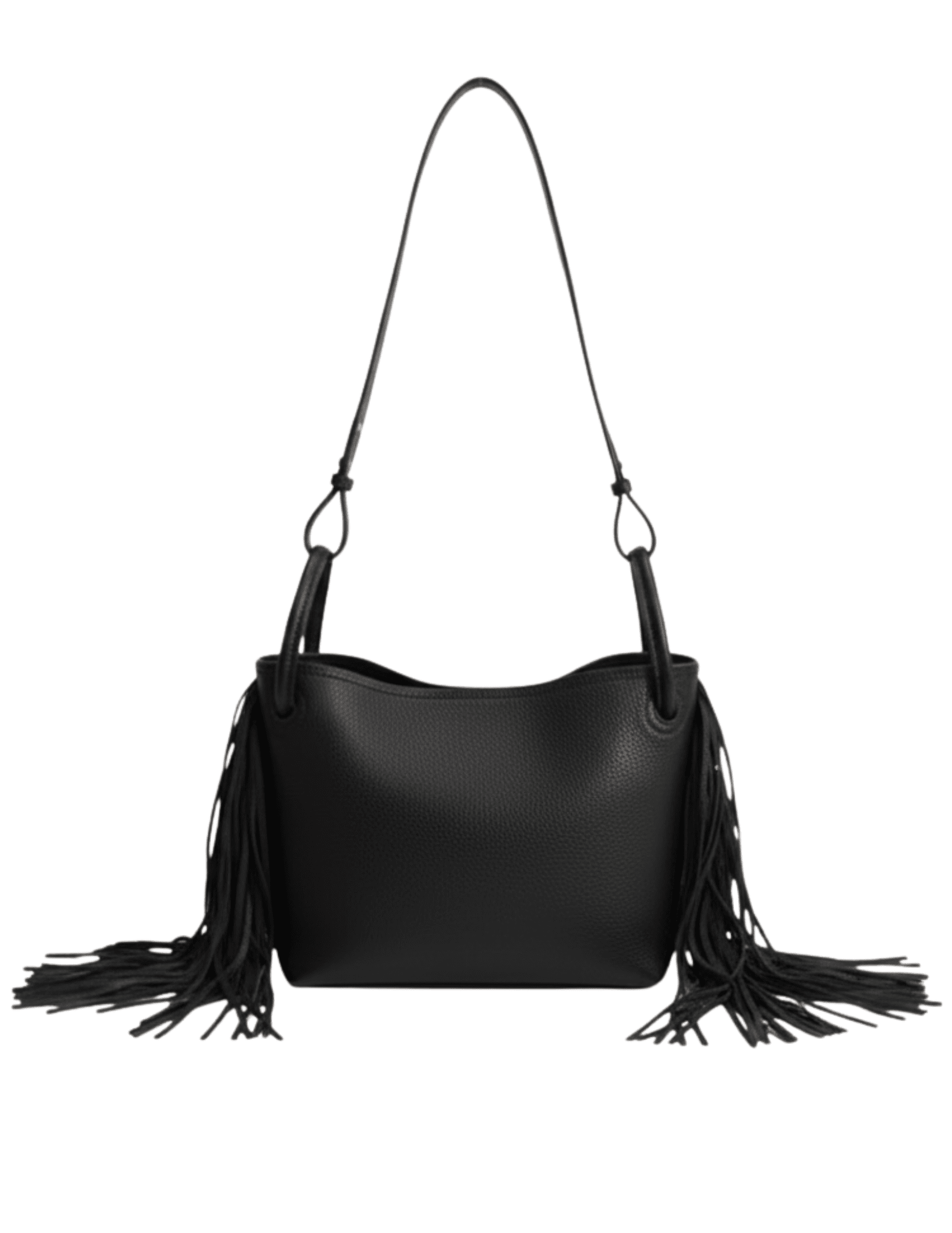 Austin Blaze Montana Leather Fringe Bucket Tote in Black
