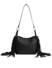 Austin Blaze Montana Leather Fringe Bucket Tote in Black