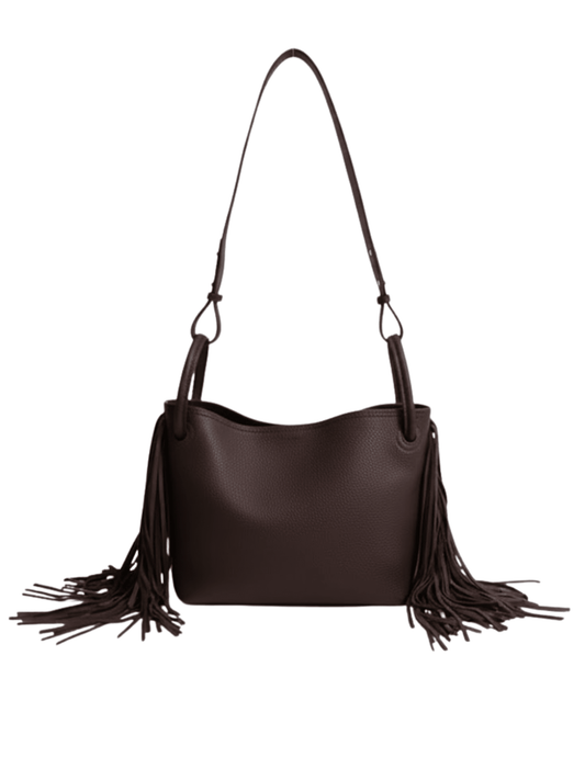 Austin Blaze Montana Leather Fringe Bucket Tote in Dark Chocolate