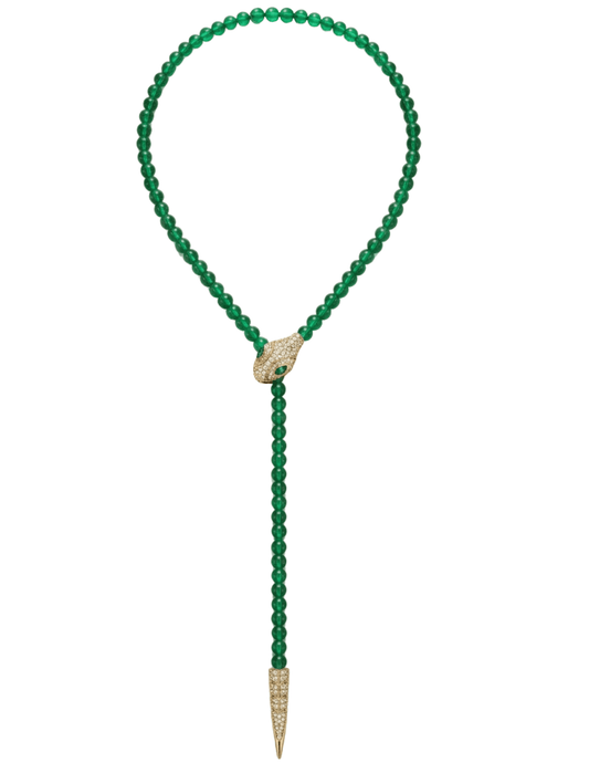 Austin Blaze Paola II Serpent Lariat Necklace in Green & Gold