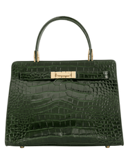 Austin Blaze Reagan Leather Top Handle Bag in Green Croc