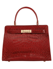 Austin Blaze Reagan Leather Top Handle Bag in Red Croc
