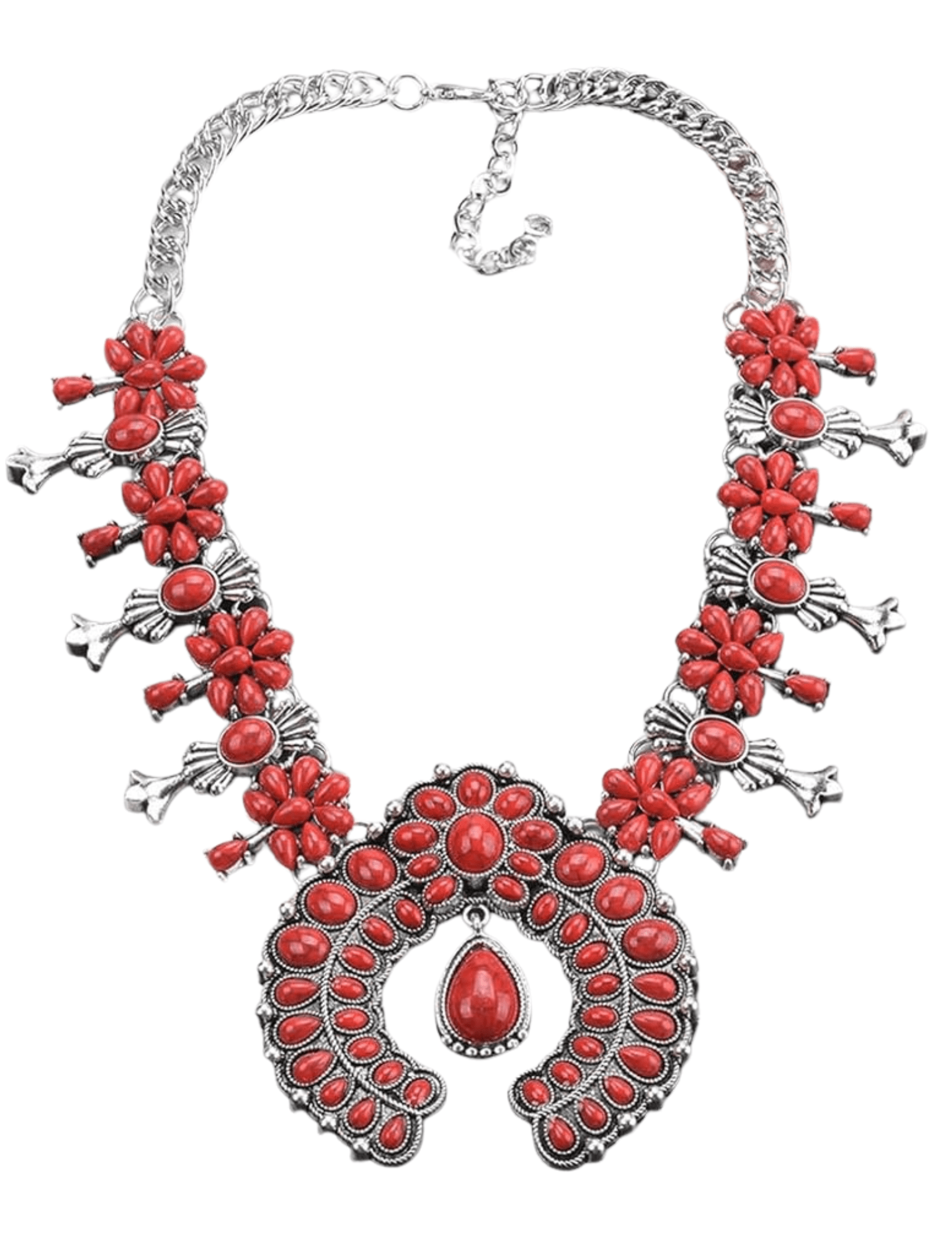 Austin Blaze Turquoise Squash Blossom Necklace – Silver Red