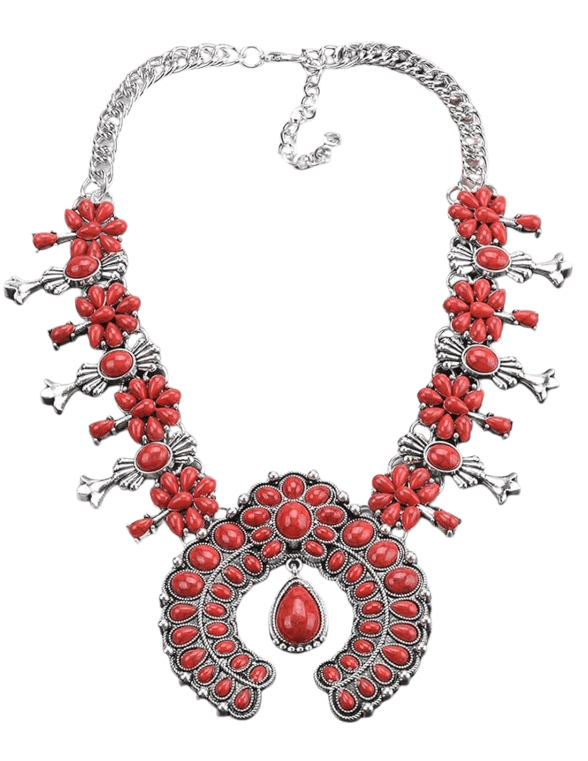 Austin Blaze Turquoise Squash Blossom Necklace – Silver Red