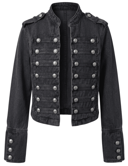 Austin Blaze Ziva Military Denim Jacket in Stone Washed Black