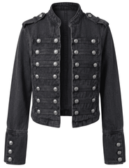 Austin Blaze Ziva Military Denim Jacket in Stone Washed Black