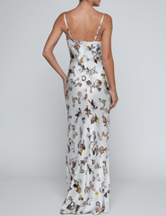 Back view of L'AGENCE Sayla Lace Cup Silk Maxi Dress in Ecru Lock Butterfly