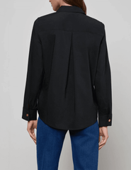 Back view of Ellery Long Sleeve Button Blouse with pleated yoke.