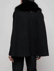 L'AGENCE Chana Faux Fur Collar Cape in Black