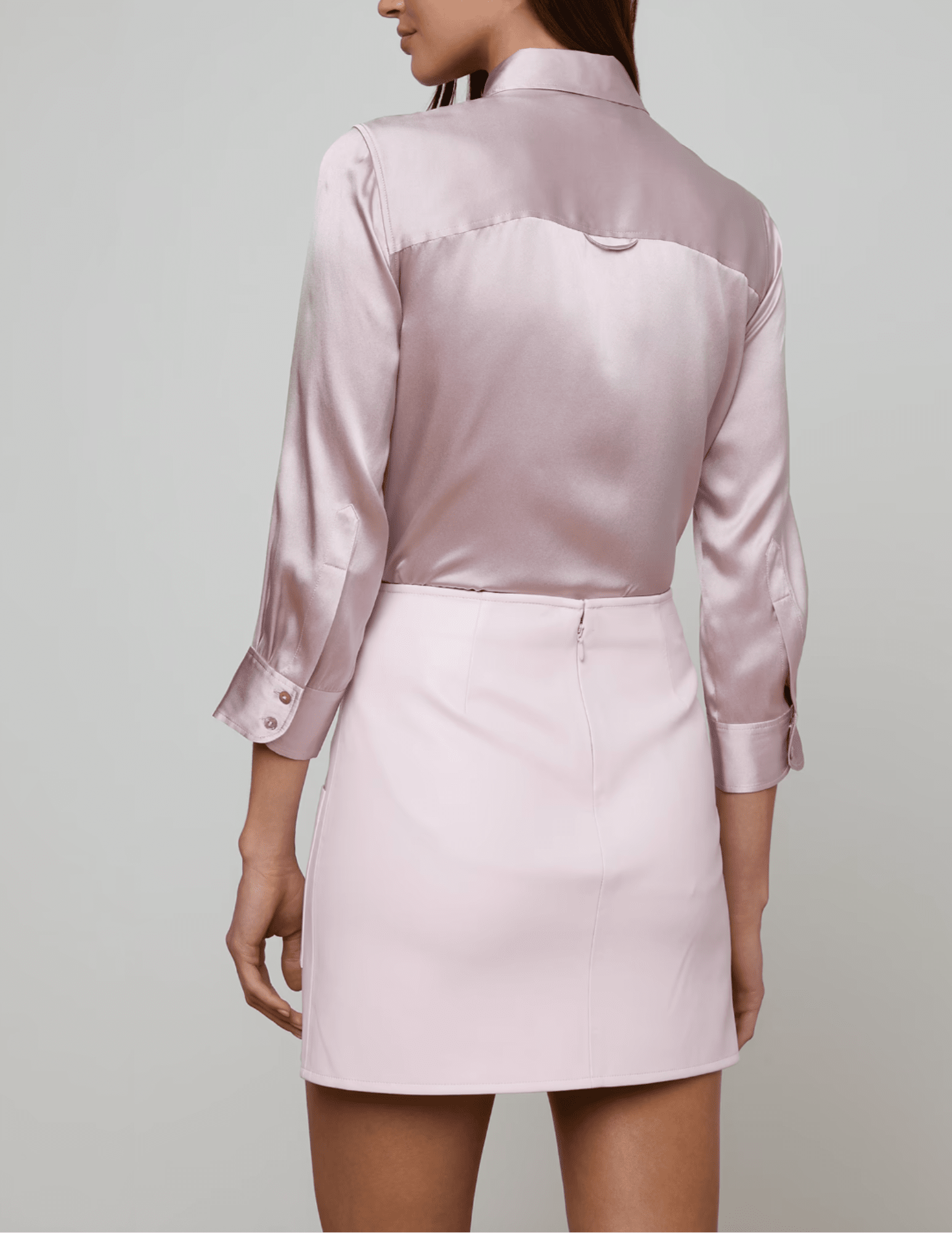 Back view of L’AGENCE Dani Three Quarter Sleeve Blouse in Icy Lilac