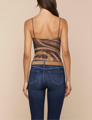 Back view of L'AGENCE Elowen Underwire Mesh Bodysuit in Sepia Abstract Swirl