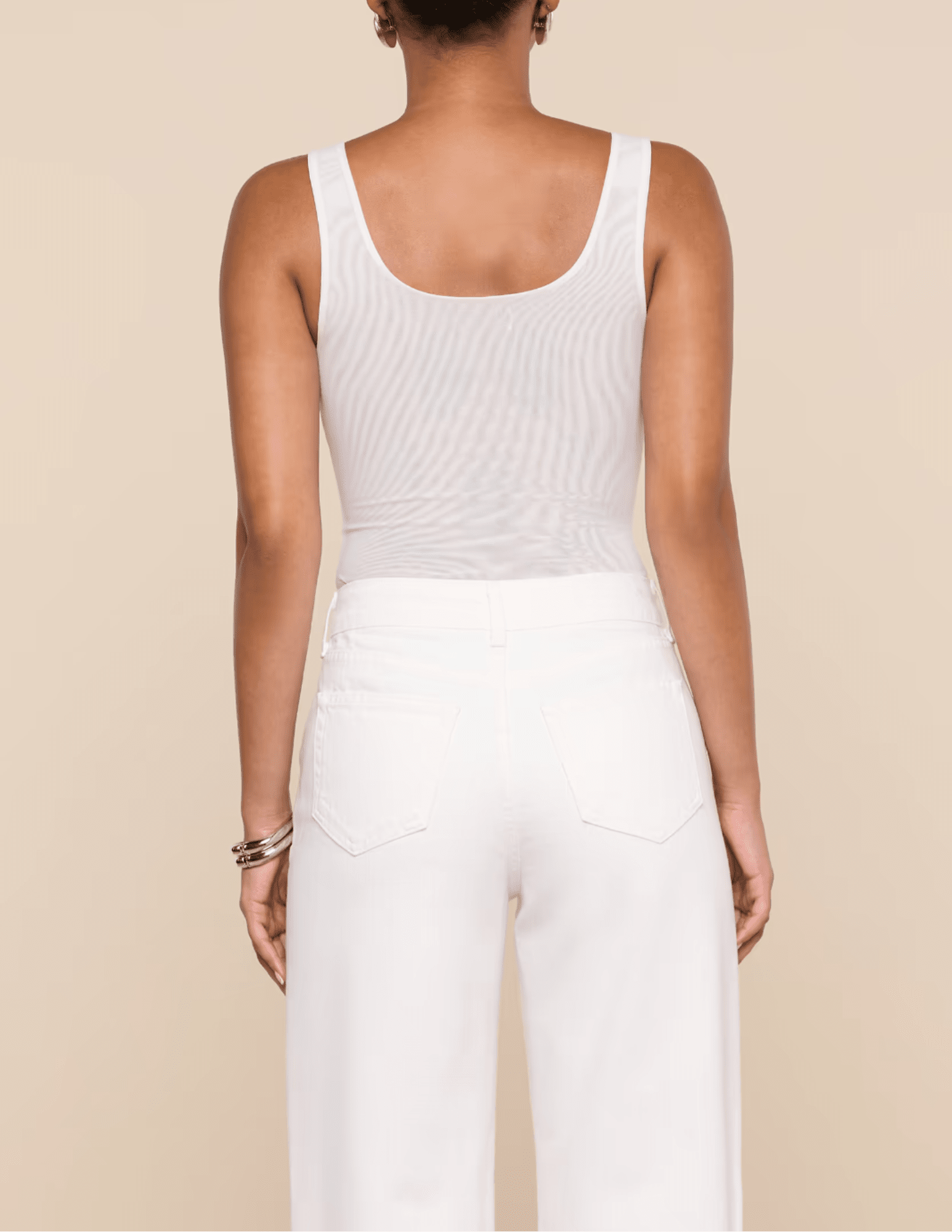 Back view of L'AGENCE Kalea Scoop Neck Mesh Bodysuit in White