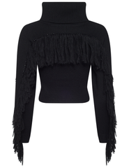 Back view of L'AGENCE Maddison Fringe Turtleneck Sweater in Black