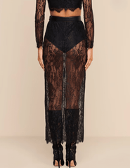 Back view of L'AGENCE Raymonde Lace Maxi Skirt in Black