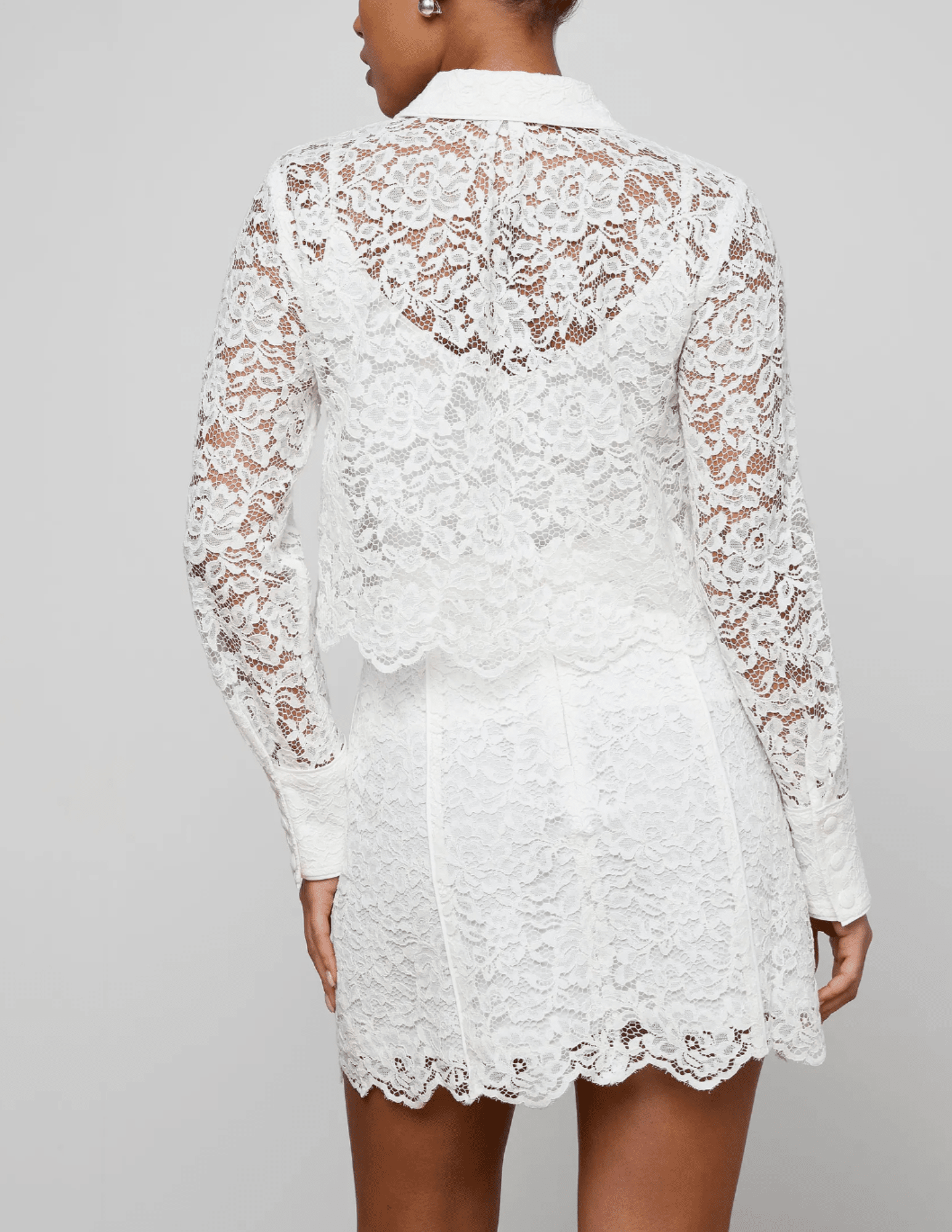 Back view of L'AGENCE Roelle Lace Blouse in Ivory