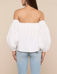 Back view of L'AGENCE Sarai Off Shoulder Puff Sleeve Top in White