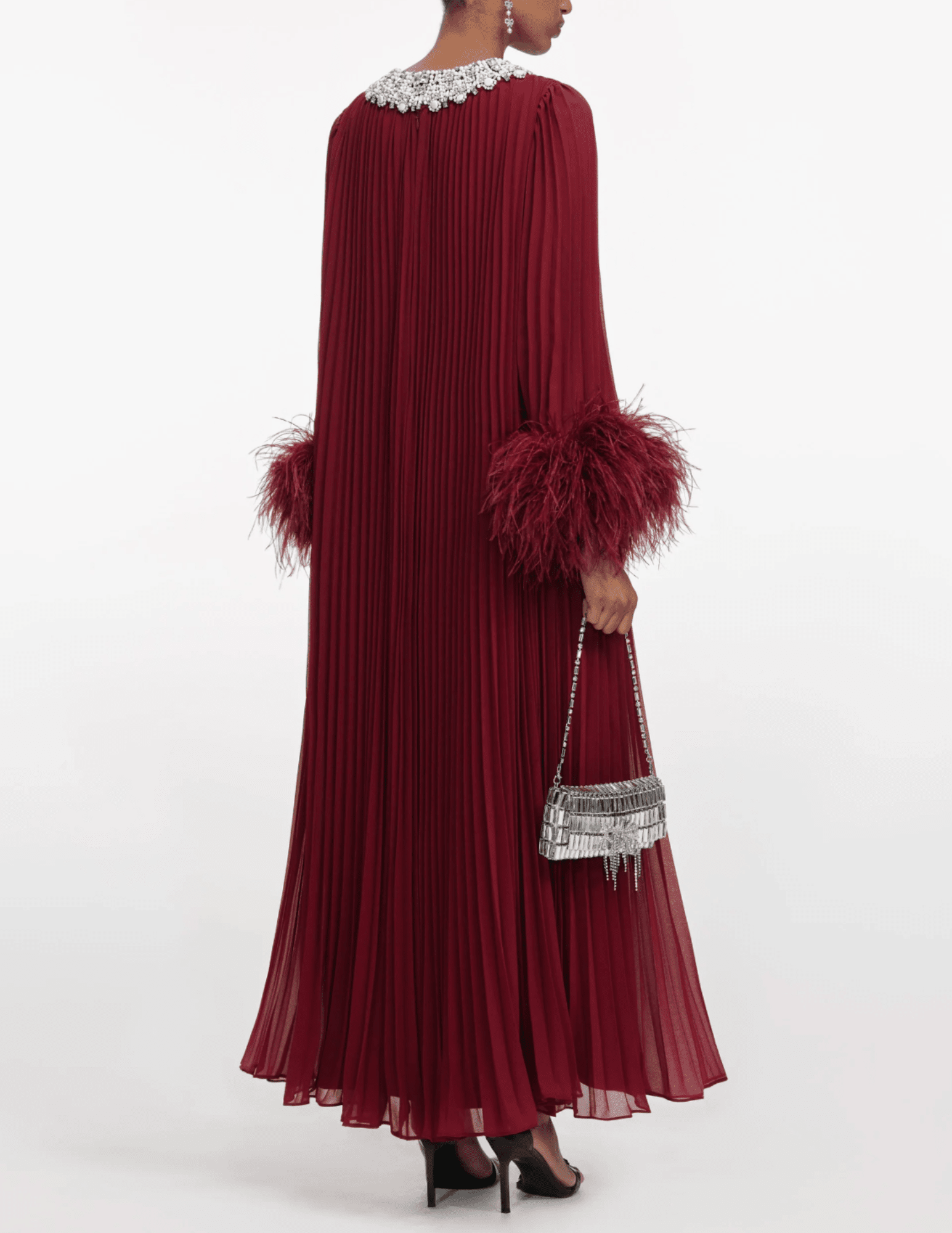 Back view of Self-Portrait chiffon feather midi dress