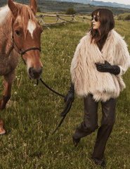 L'AGENCE Sabine Faux Fur Scarf in Biscuit editorial