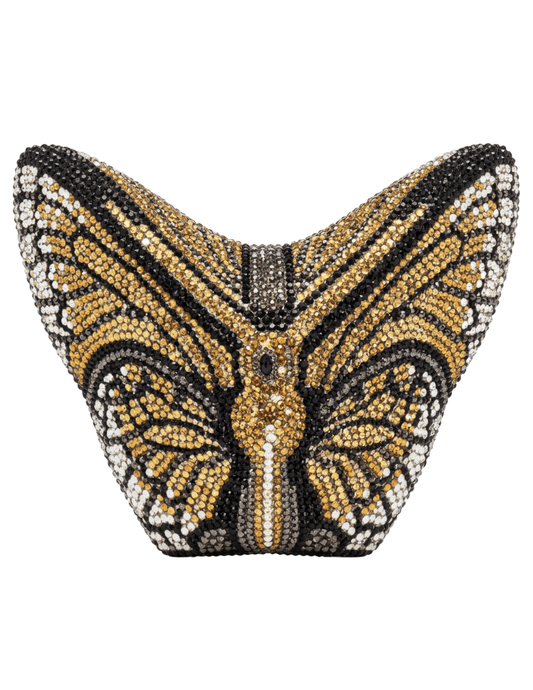 Fleur de Camélia Arabella 3D Butterfly Rhinestone Clutch in Amber Multi