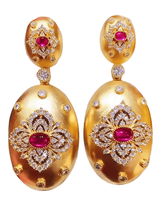 Fleur de Camélia Bruna Dangle Earrings in gold-tone with red gemstone details