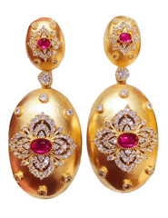 Fleur de Camélia Bruna Dangle Earrings in gold-tone with red gemstone details