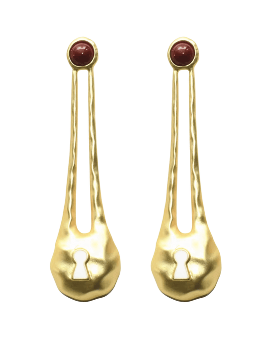 Fleur de Camélia Emmy Padllock Earrings in Gold & Burgundy