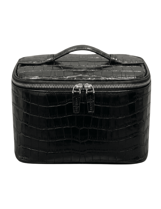 Fleur de Camélia Fran Leather Cosmetic Case in Black