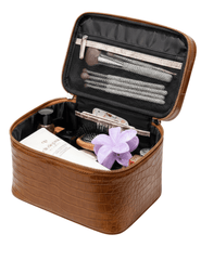 Fleur de Camélia Fran Leather Cosmetic Case in Saddle Croc