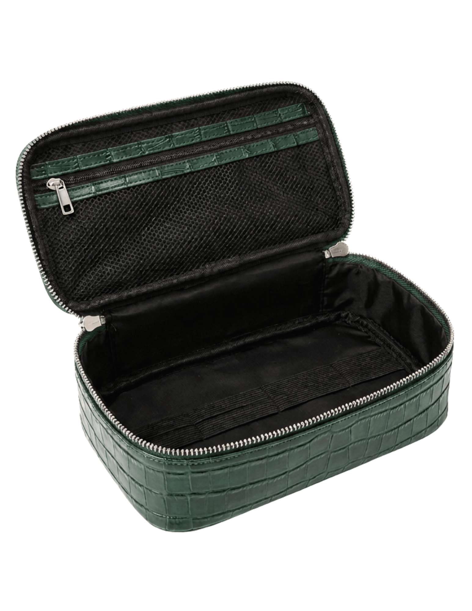 Fleur de Camélia Fran Mini Leather Cosmetic Case in Green open