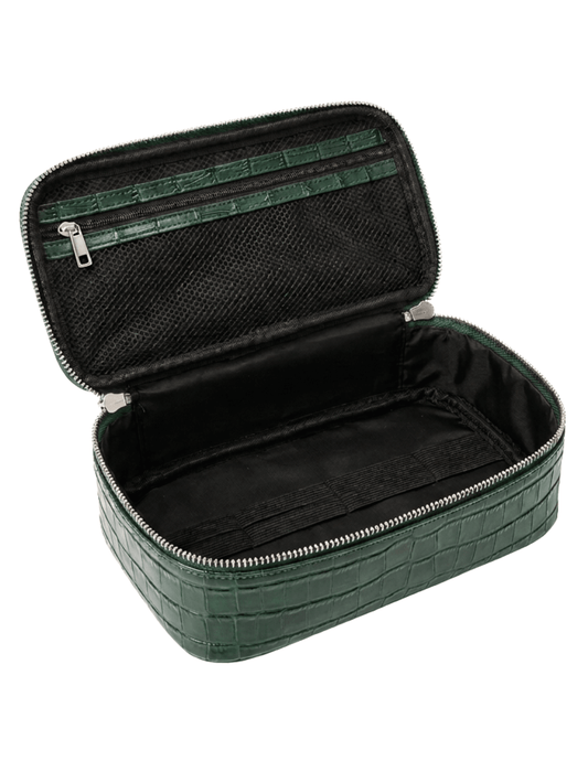 Fleur de Camélia Fran Mini Leather Cosmetic Case in Green open