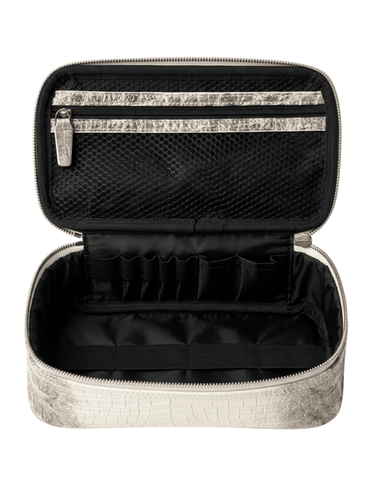 Fleur de Camélia Fran Mini Leather Cosmetic Case in Himalayan Croc open view
