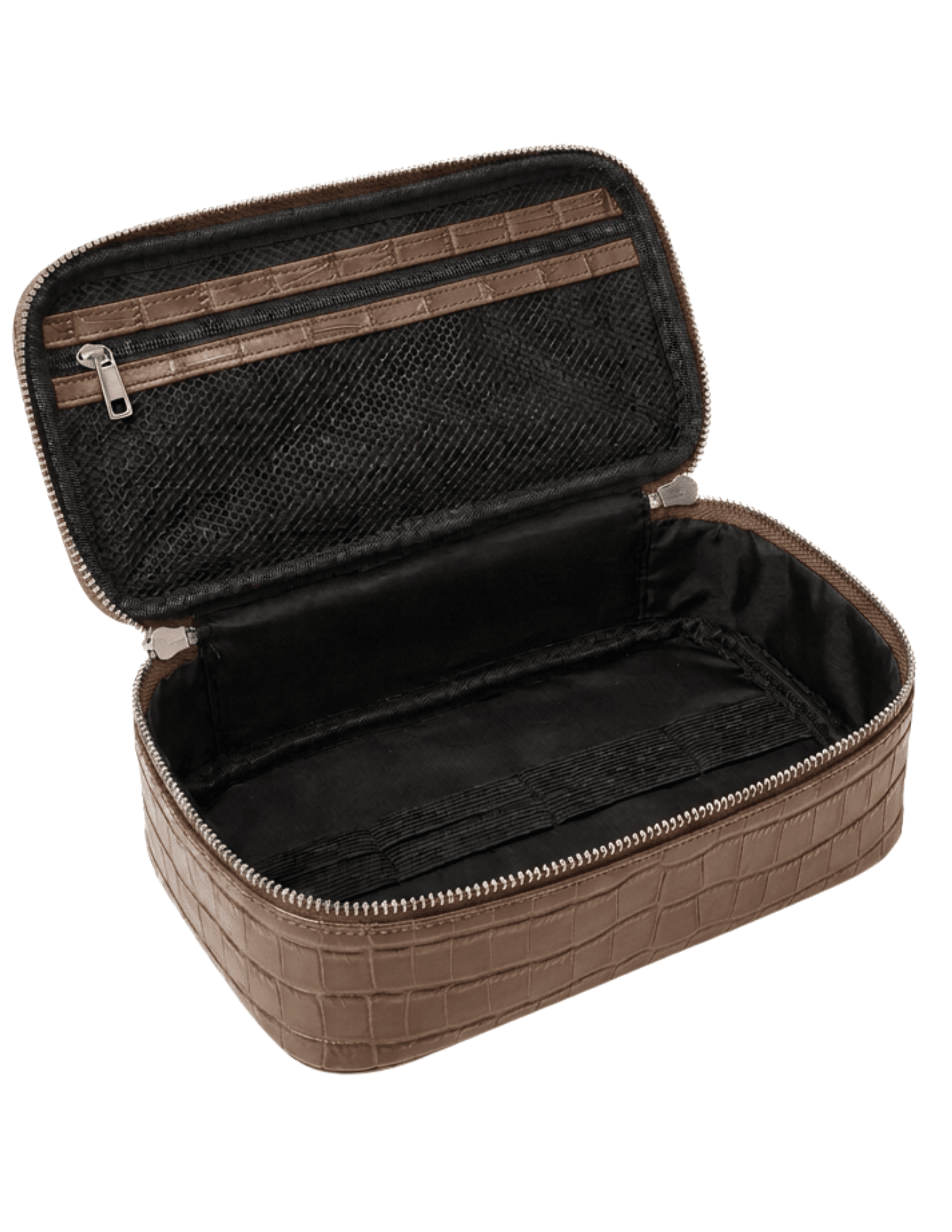 Fleur de Camélia Fran Mini Leather Cosmetic Case in Light Brown open
