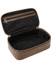 Fleur de Camélia Fran Mini Leather Cosmetic Case in Light Brown open