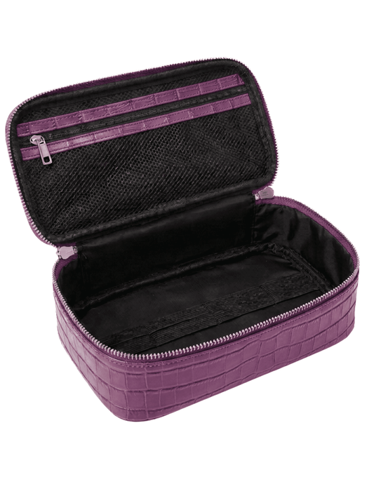 Fleur de Camélia Fran Mini Leather Cosmetic Case in Purple Open