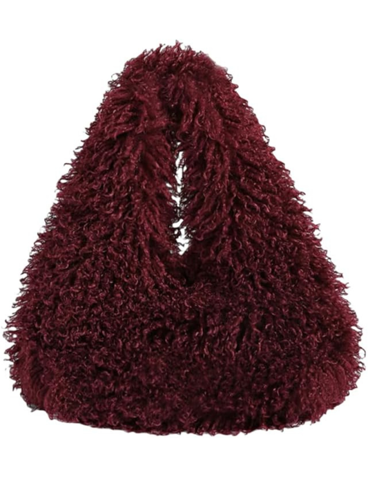 Fleur de Camélia Frankie Faux Mongolian Hobo Bag in Dark Port