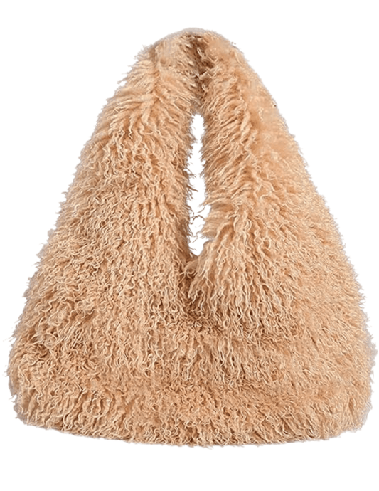 Fleur de Camélia Frankie Faux Mongolian Hobo Bag in Natural