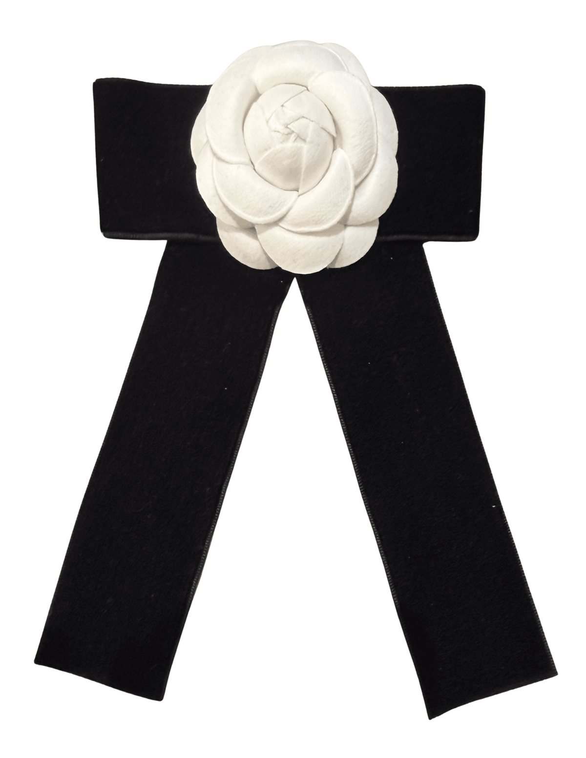 Fleur de Camélia Kathy Velvet Ribbon Brooch in Black & White